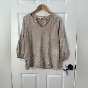 NWOT 100% linen embroidered top
